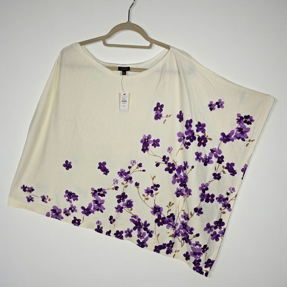 Talbots Sweaters - Talbots Cream Purple Floral Chintz Asymmetrical Poncho Knit Top Woman M/L NWT
